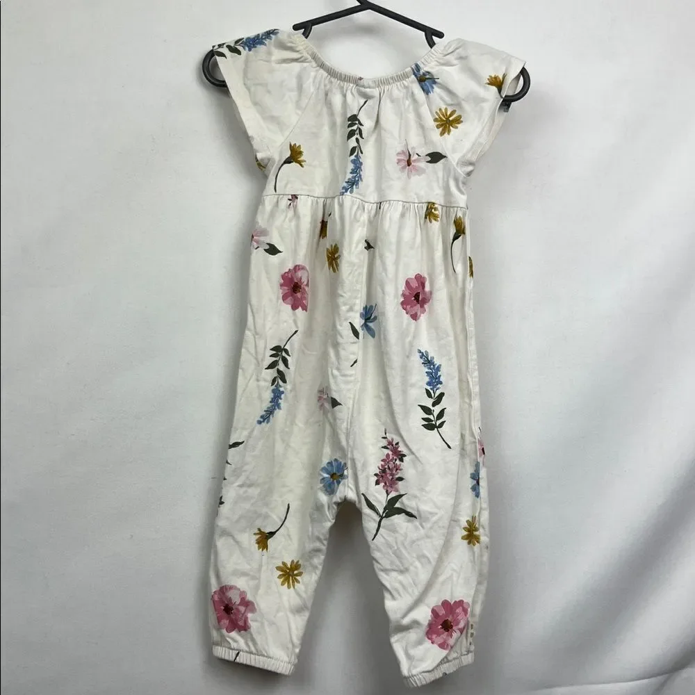 Old Navy Cream cotton jumpsuit with pink and blue floral print size 6-12 months
